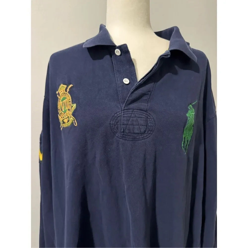 Polo Ralph Lauren blue sport shirt country riders & jockey club rugby big pony l